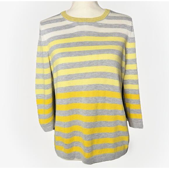 Talbots Petite Medium PM Knit Striped Ombre Sweater Yellow Gray White 3/4 Sleeve - Picture 1 of 5